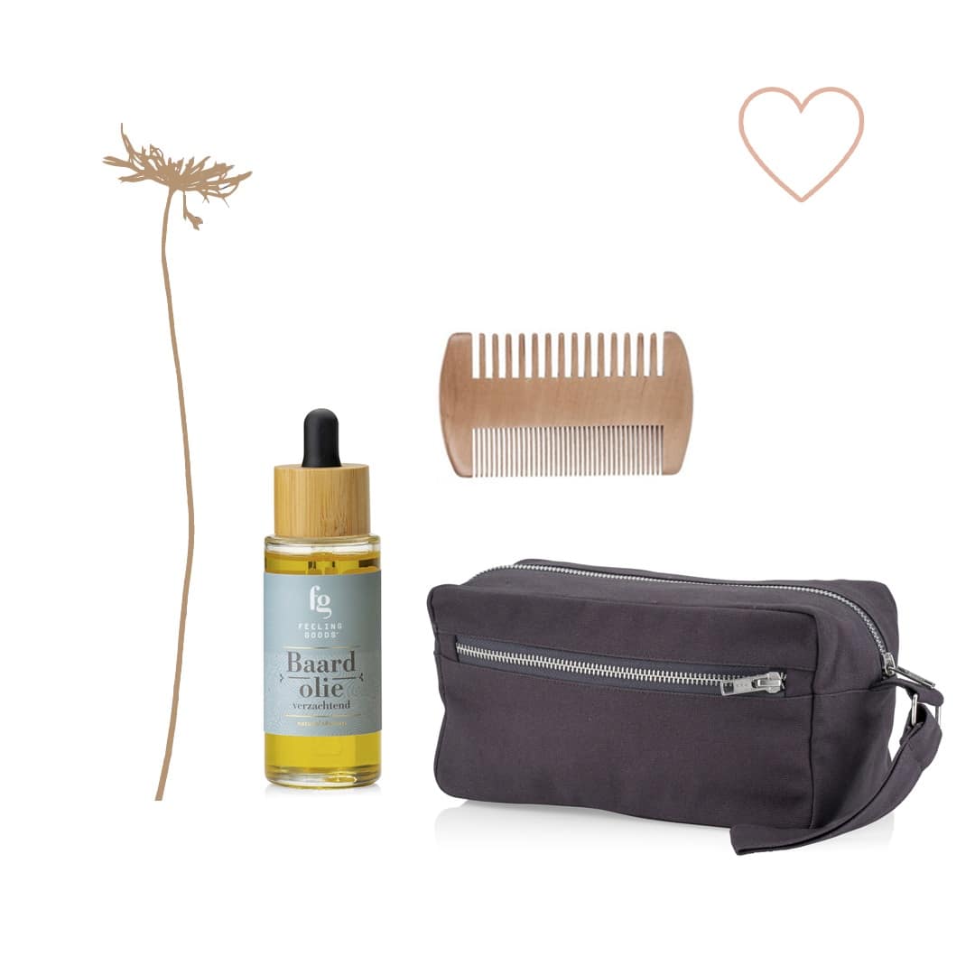 Feeling Goods Cadeaupakket man: baardolie, kam en toilettas