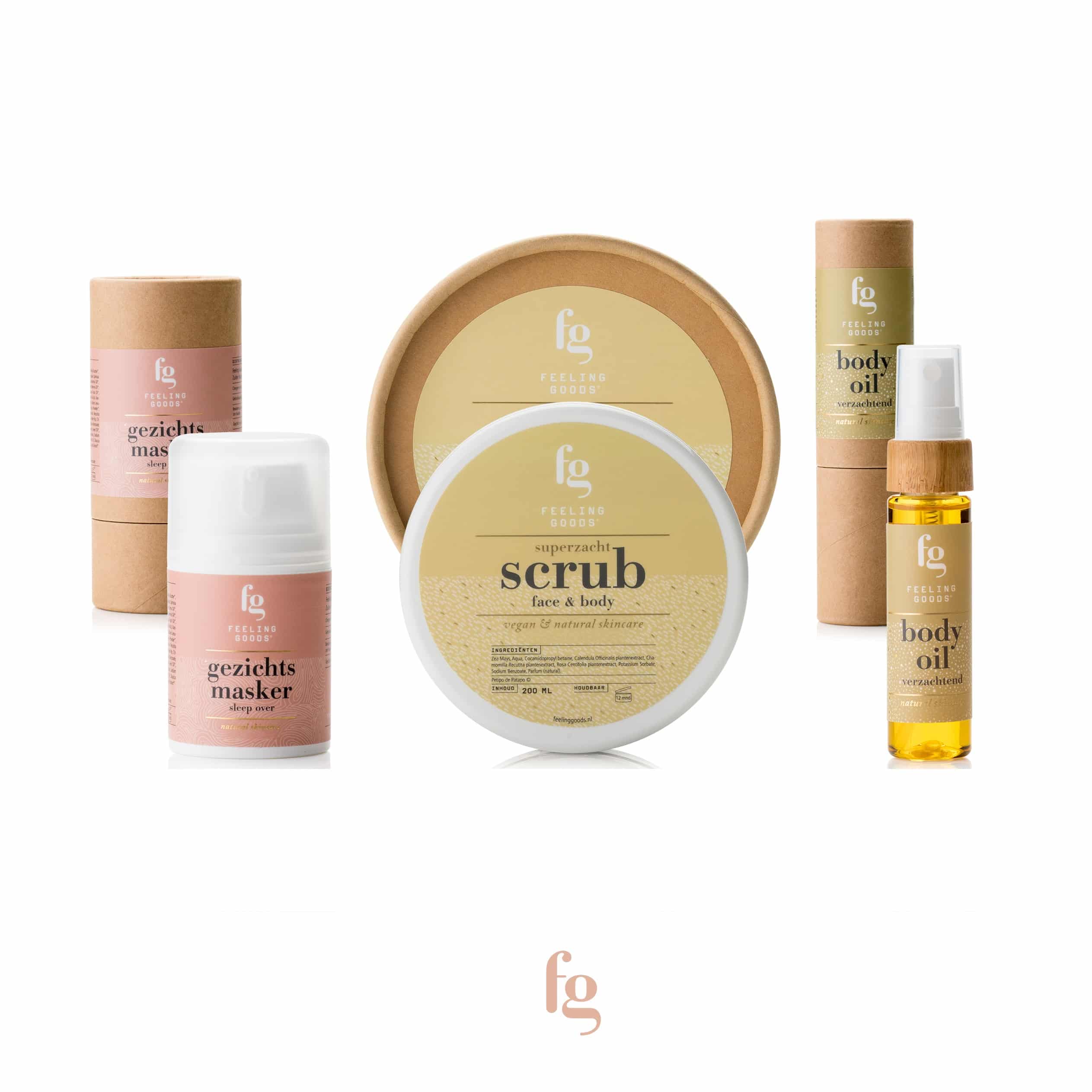 Feeling Goods Verzorgingsset face & body scrub, sleep over masker en body oil
